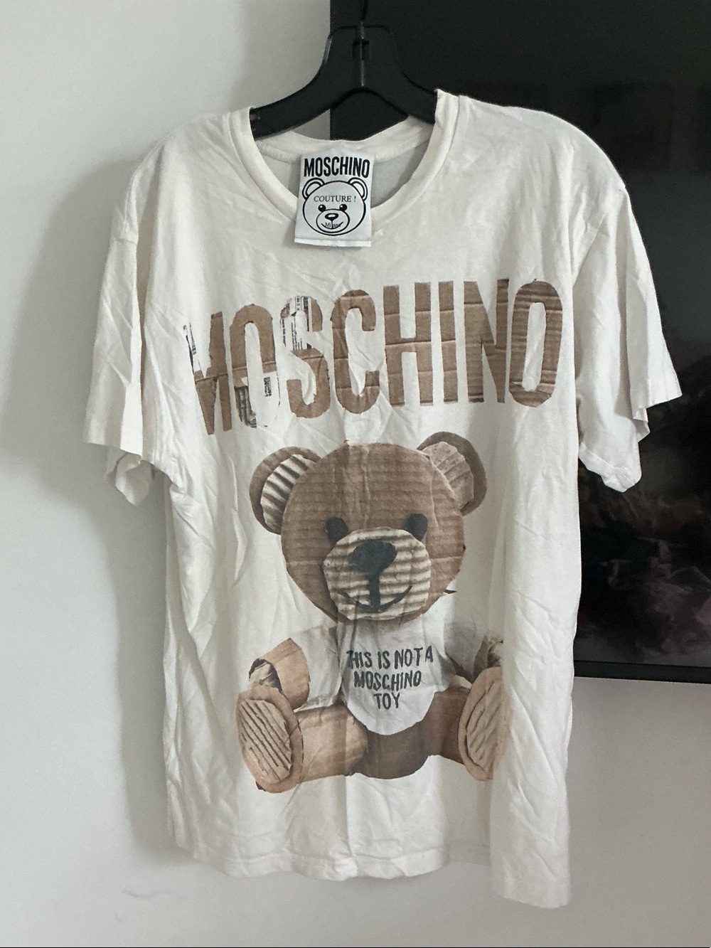 Moschino Kids White Tee with Brown Teddy Graphic